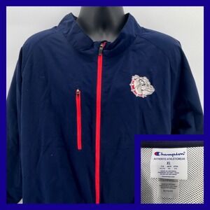 Champion Gonzaga Bulldogs Jacket Mens XL Navy Red Full Zip Windbreaker NCAA
